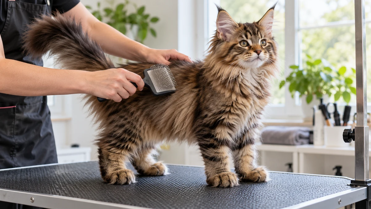 Maine Coon yavru kedi — tüy bakımı ve fırçalama