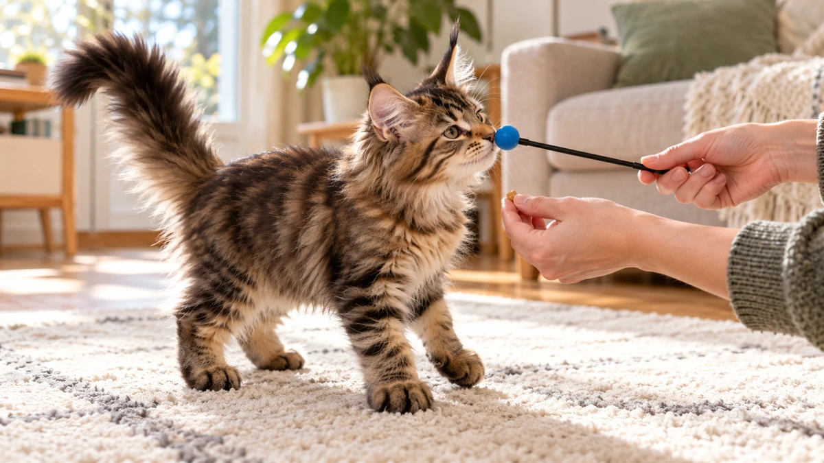 Maine Coon yavru kedi — oyun ve eğitim