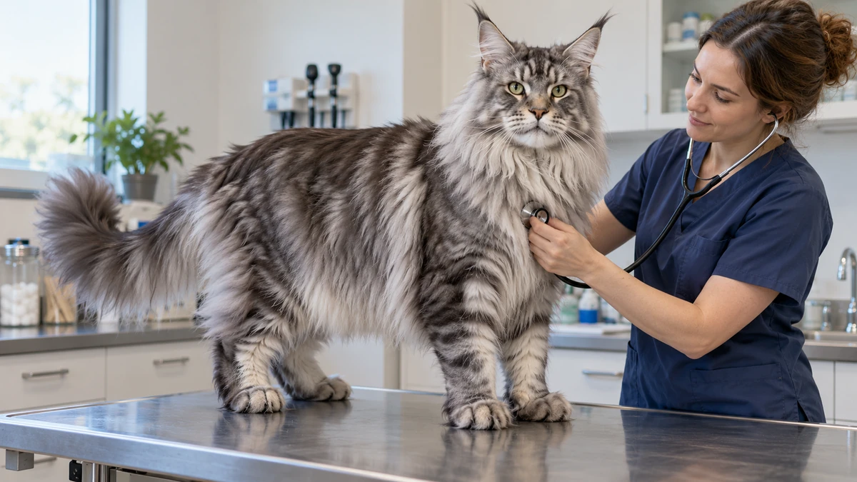 Maine Coon kedi — veteriner kontrolü